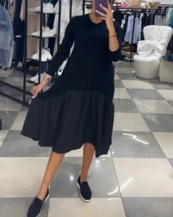 Swobodna patchworka sukienka z marszczeniem