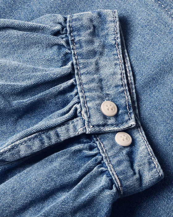 Koszula Zatrzask Denim Rękaw Latarnia Luźna