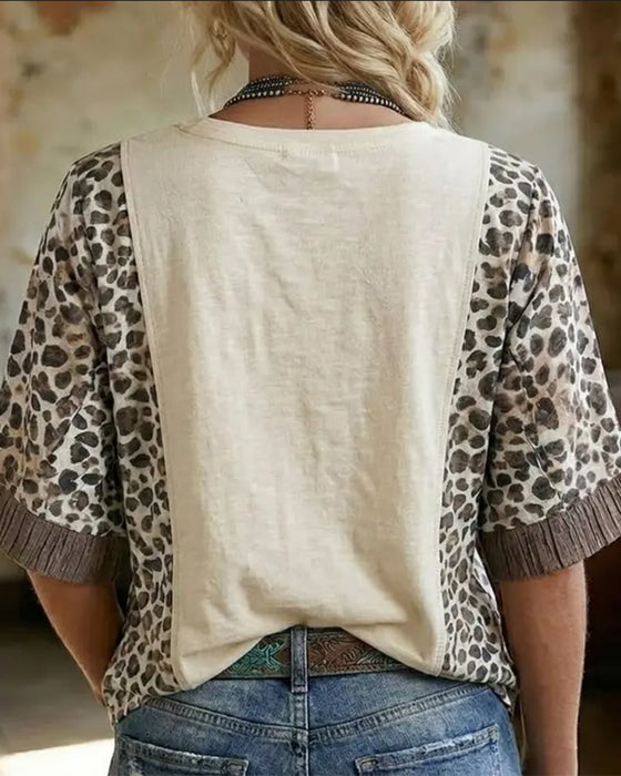 T-Shirt Lampart Patchwork Koronka