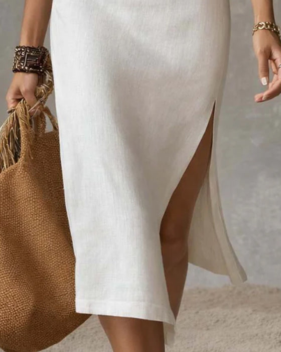 Sukienka Elegancka Bez Rękawów Rozcięcie