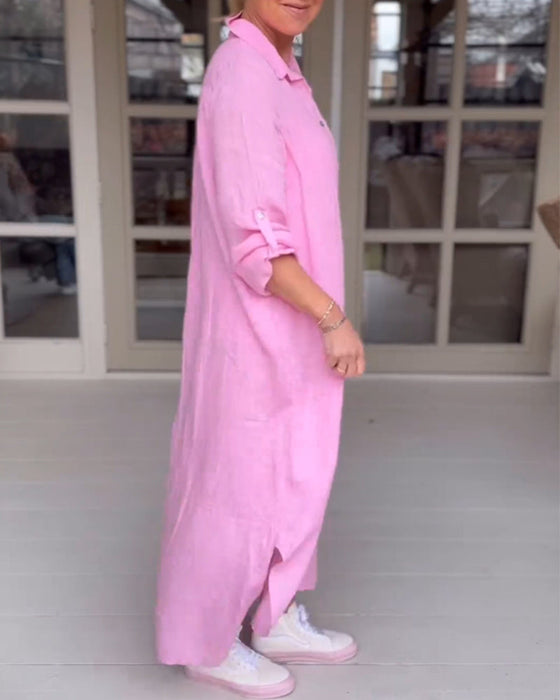 Sukienka na co dzień w jednolitym kolorze zapinana na guziki