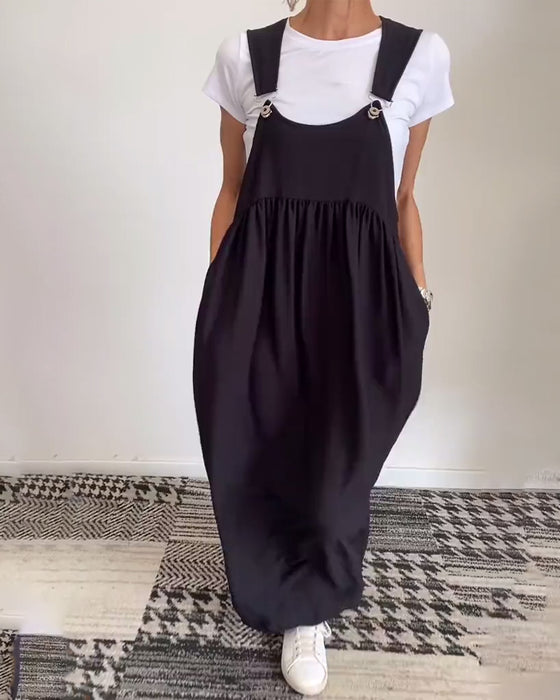 Sukienka casualowa w jednolitym kolorze z szelkami