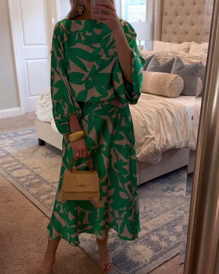 Zestaw Sukienka Codzienna Zadrukowane Rękawy Latarnia Temperament