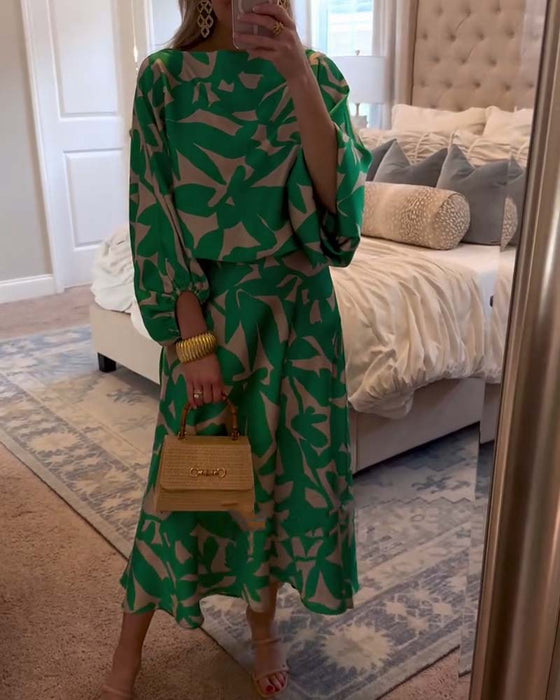 Zestaw Sukienka Codzienna Zadrukowane Rękawy Latarnia Temperament