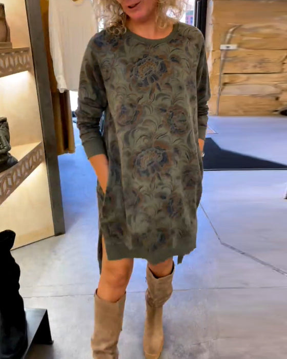 Sukienka o luźnym kroju z nadrukiem i okrągłym dekoltem