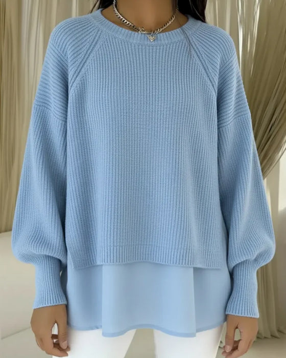 Luźny Sweter Z Patchworkiem W Jednolitym Kolorze