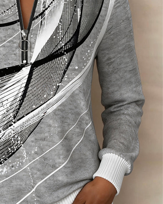 Sweatshirt Okrągły Dekolt Zamek Błyskawiczny Linia Długi Rękaw