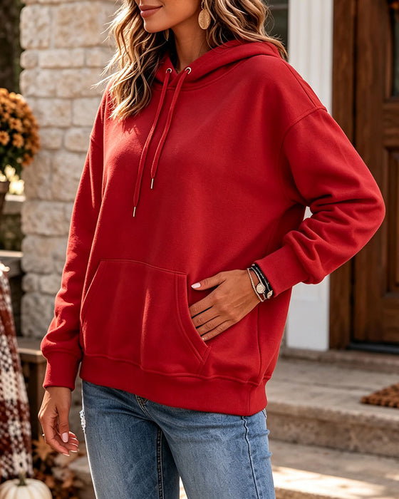 Bluza Z Kapturem Jednolity Kolor Casual Kieszeń