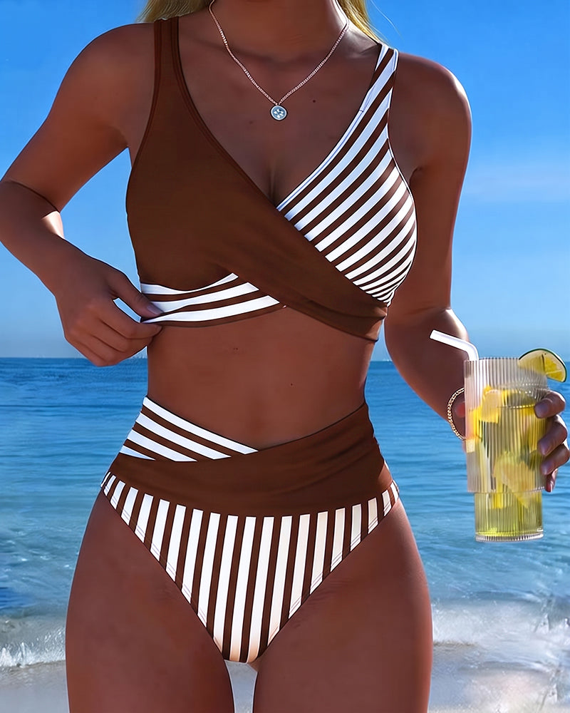 Bikini Krzyżowe Paski Drukowany