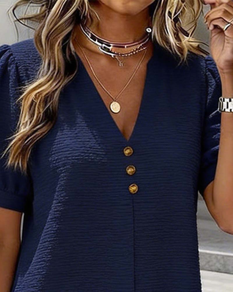 Sukienka Bańka Rękaw Z Dekoltem W Szyję Guzik