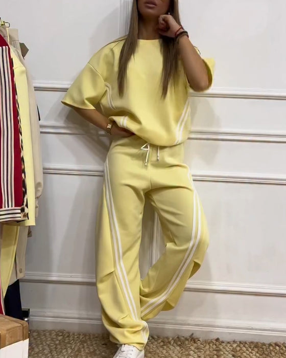 Dwuczęściowy Zestaw Sportowy Lamówka W Paski Casual