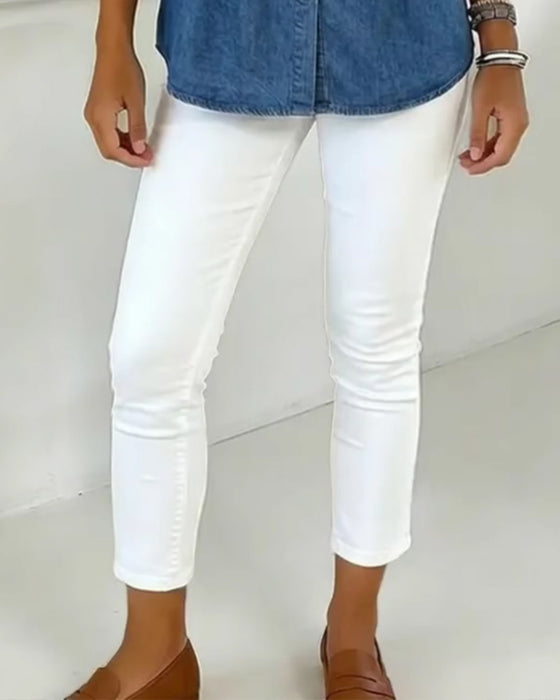 Spodnie Wysoki Stan Slim-Fit Skrócone
