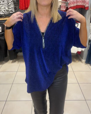 Swobodna bluzka z długim rękawem i zamkiem błyskawicznym