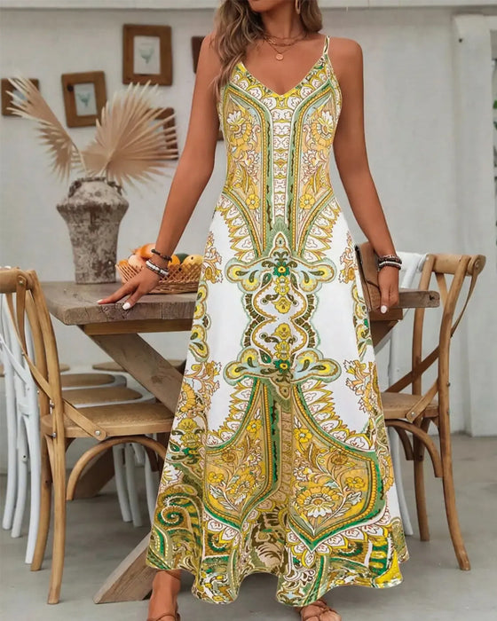 Sukienka Vintage Nadruk Camisole Maxi