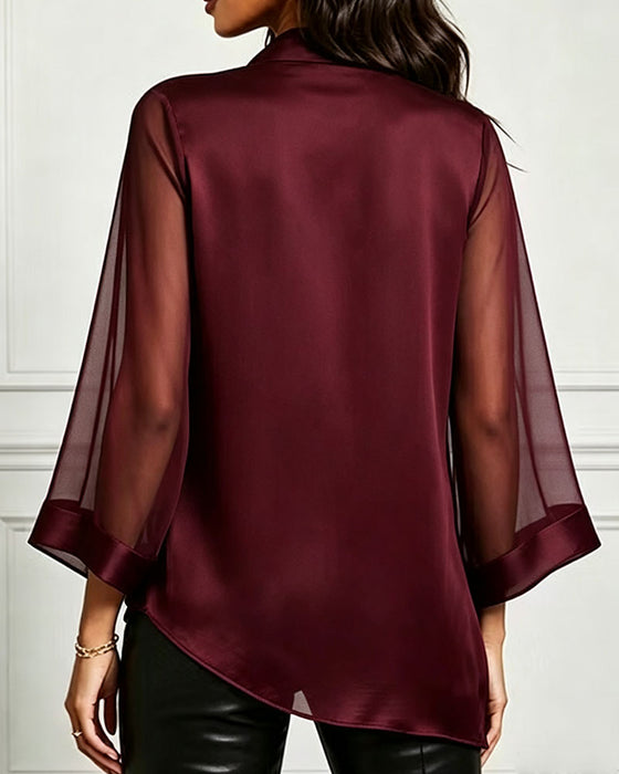 Bluzka Cowl Neck Nieregularny Gładki Sheer