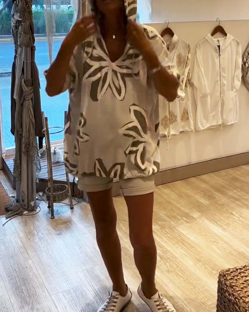 Bluza Z Kapturem Modna Długi Rękaw Drukowana