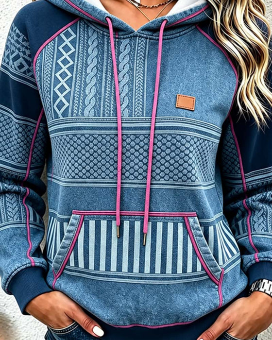 Hoodie Z Kapturem Długi Rękaw Luźny