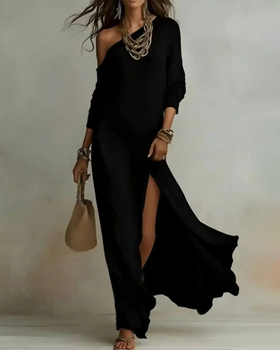 Sukienki Off-Shoulder Krótki Rękaw Rozcięcie Długi