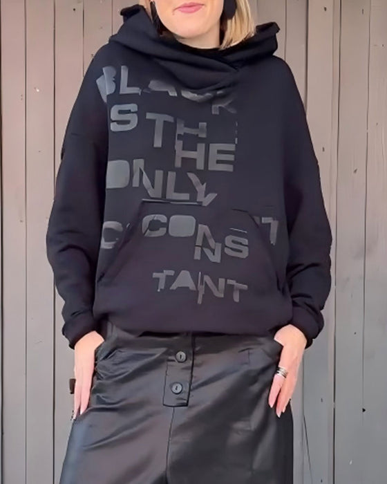 Hoodie Litera Druk Luźny Długi Rękaw Pullover