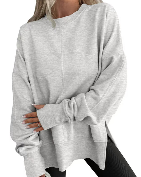 Bluza Boczne Rozcięcie Okrągły Dekolt Luźny