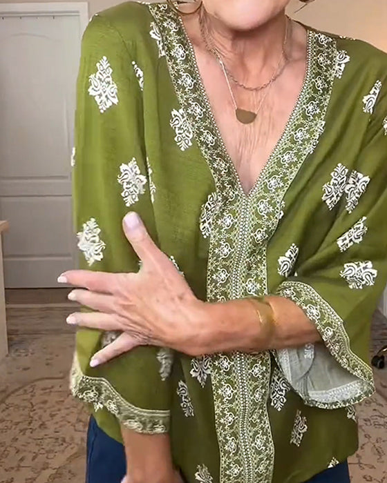 Bluzka Dekolt W Etniczna Luźna