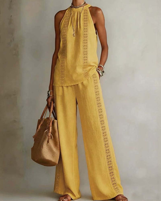 Dwuczęściowy Zestaw Hollow Out Halter