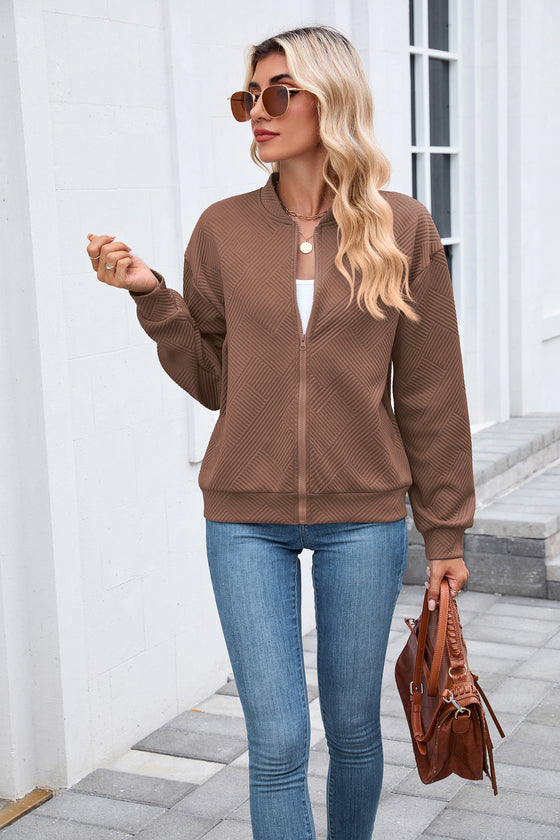 Płaszcz Jednokolorowy Kołnierz Baseballowy Długi Rękaw