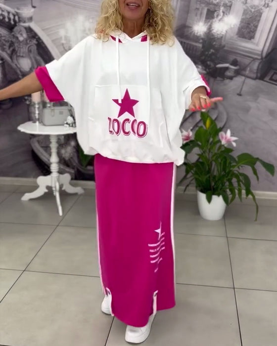 Zestaw Z Kapturem Sznurek Nadrukowana Spódnica