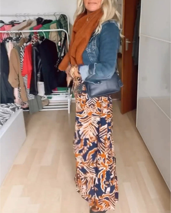 Luźny płaszcz dżinsowy z długim rękawem