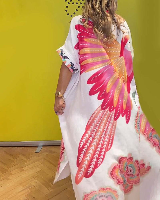 Damska długa sukienka z klapami i nadrukiem