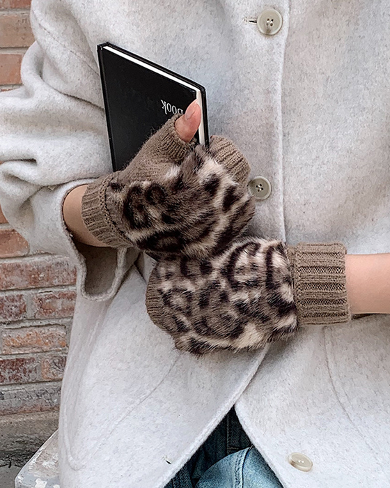 Rękawiczki Print Leopardzi Futro