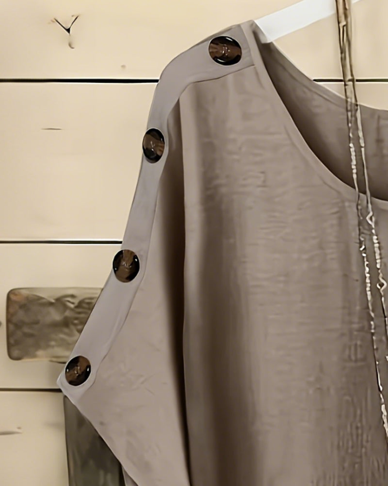 T-Shirt Nietoperz Rękaw Guziki Ramię