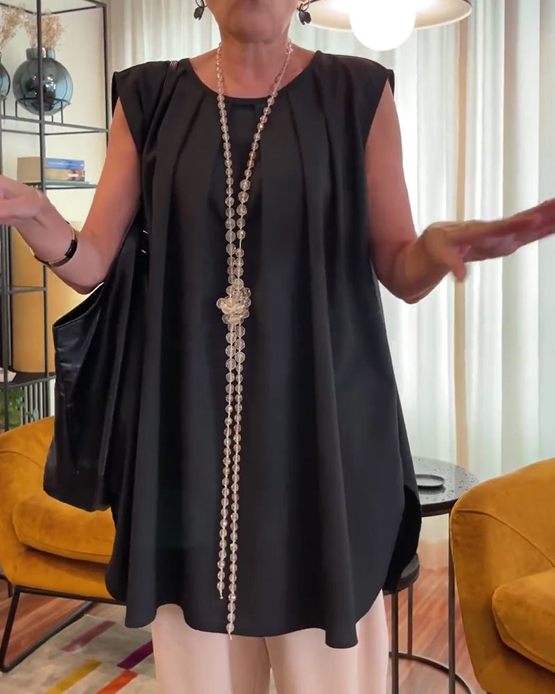 Top Plisowany Bez Rękawów Luźny