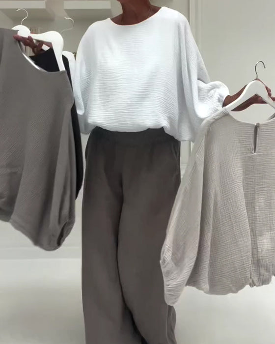 Bluzka Elegancka Plisowana Nietoperz-Rękaw