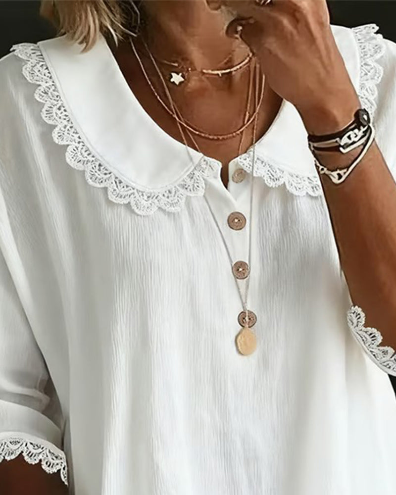 Bluzka Koronka Wstawiony Kołnierzyk Piotrusia Pana