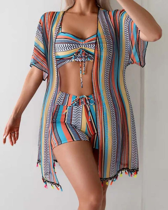 Strój kąpielowy bikini z nadrukiem w stylu resort, trzyczęściowy