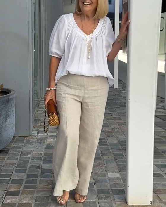 Zestaw V-Neck Casual Luźne Spodnie