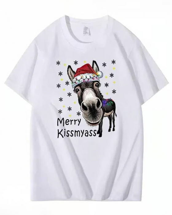 T-Shirt Świąteczny Zabawny Druk Krótki Rękaw