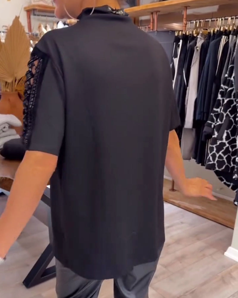 Top Modny Krótki Rękaw Wydrążony Kołnierz