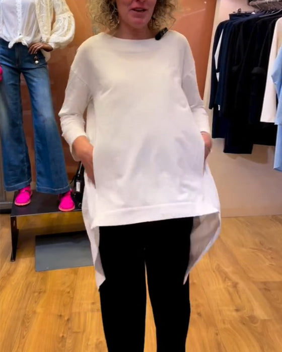 Bluzka z okrągłym dekoltem w jednolitym kolorze