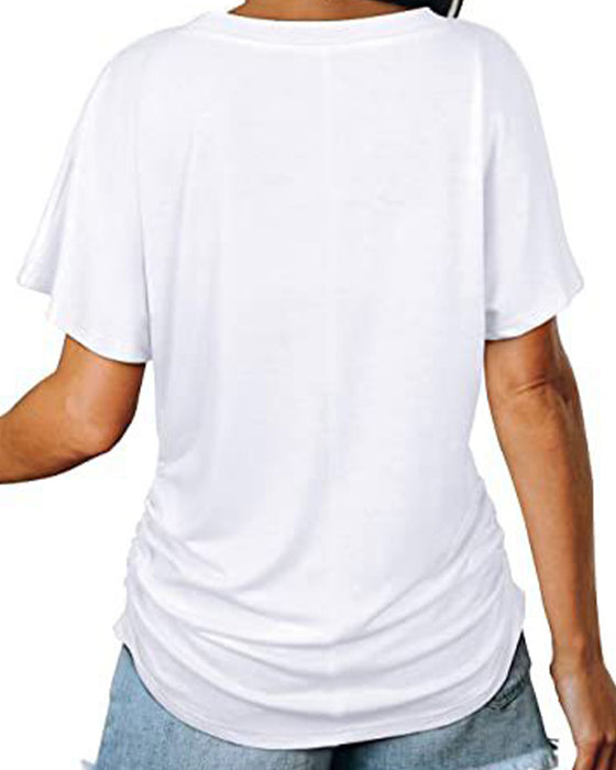 T-Shirt Plisowany Jednokolorowy Dekolt W Serek
