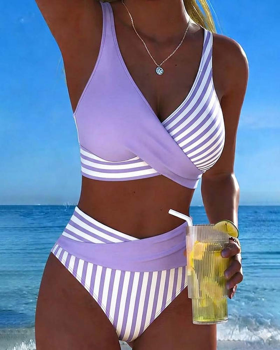 Bikini Krzyżowe Paski Drukowany