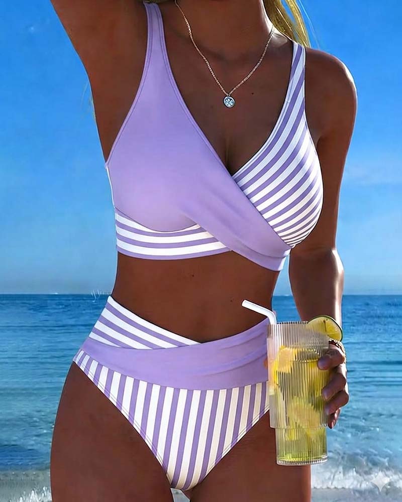 Bikini Krzyżowe Paski Drukowany
