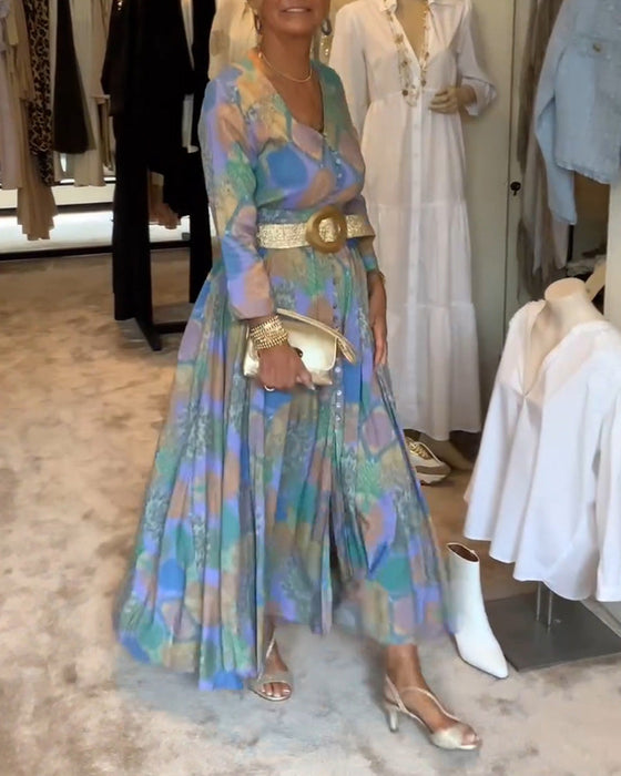 Sukienka z długim rękawem i rozcięciem na guziki w stylu vintage