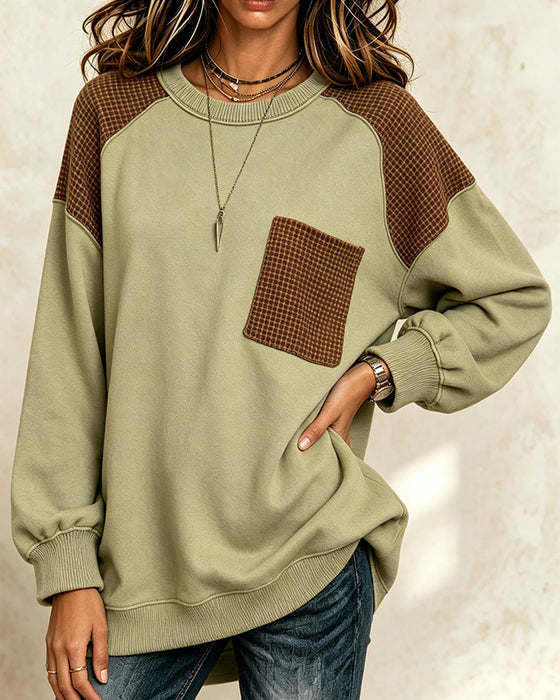 Bluza Okrągły Dekolt Kontrast Casual