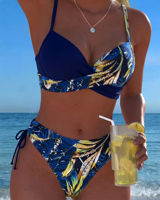 Bikini Tropikalny Nadruk Wiązanie Z Boku Seksowny