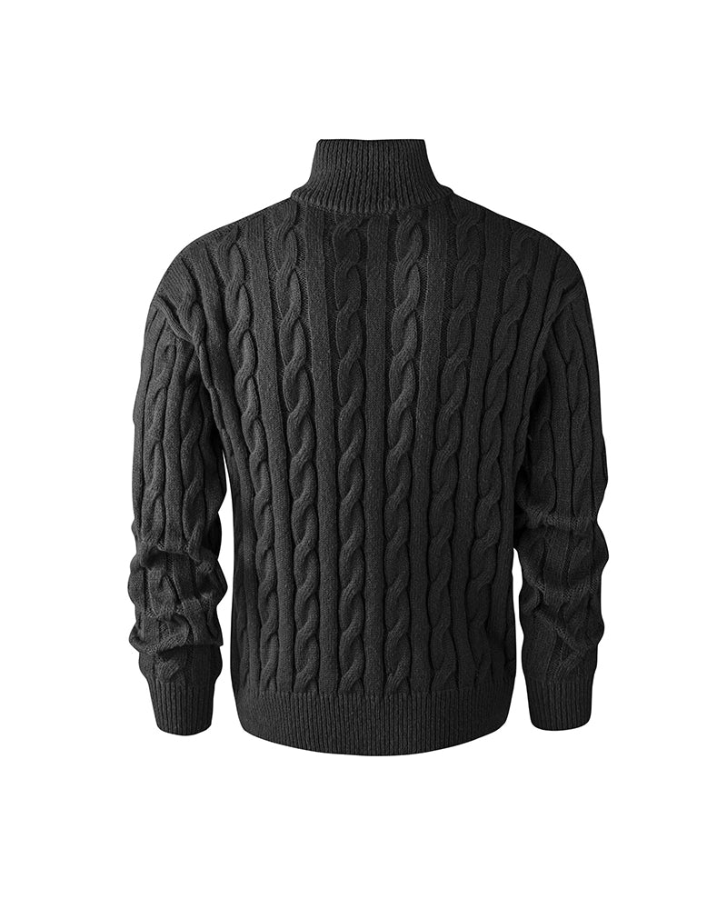 Sweter Męski Gładki Kolor Warkoczowy Zamek