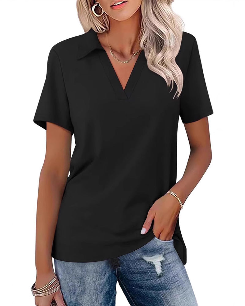 T-Shirt Krótki Rękaw V-Szyjka Polo