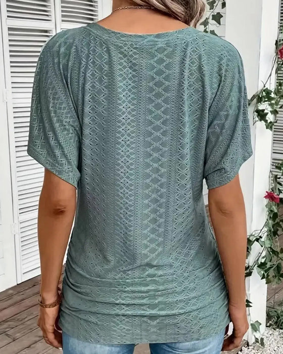 T-Shirt Dekolt W Wycięcie Warstwowe Patchwork