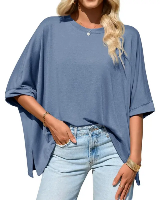 T-Shirt Luźny Krój Na Co Dzień Rękaw Nietoperz